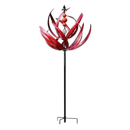 Sea Wind Spinner 360 Degree roterende metalen tuin Spinners, Dikte Rod Windy Ornaments, Lotus Verschijning Spinning Sculptuur voor gazons / Patio / tuin decoratie - rood
