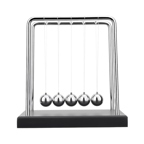 Newton's Cradle Balance Ball Speelgoed, Steel Bureau Decoratie met houten basis voor Office en Home, Natuurkunde, Wetenschap, Kineetisch, 5-Ball Swinging Ontspanning Tool, 19,5 x 12 x 15 cm, Zilver