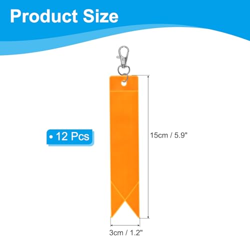 Veiligheidsreflector 15.2 x 2,5cm, 12 Pieces Reflector Tag Hanger Reflectieve veiligheidssleutelhanger voor Rugzak Fietsen Running Rolstoel, Oranje