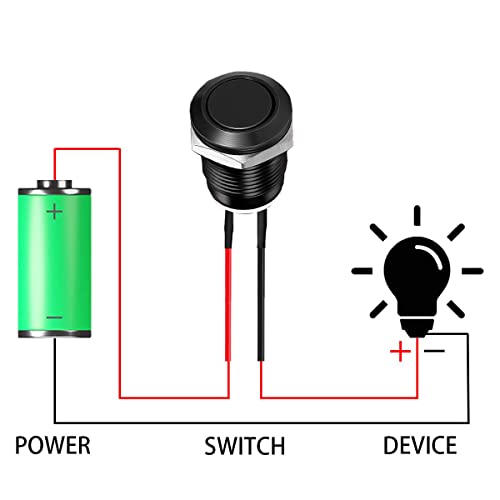 5 st 12mm Knop Waterdichte metalen drukknopschakelaar Roestvrij staal 12V Onmiddellijke duwschakelaar voor Horns Bell Auto Rond Mini Drukknop (Flat Head) Zwart 5