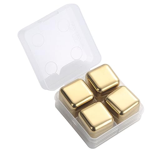 Verpakking van 4 IJsstenen Whisky Systeem Metalen Ice Cubes Herbruikbaar Clean Roestvrij stalen Ice Cube Stone Quick Cooling Siliconen Ice Clip voor (BuachoisBkm-11)