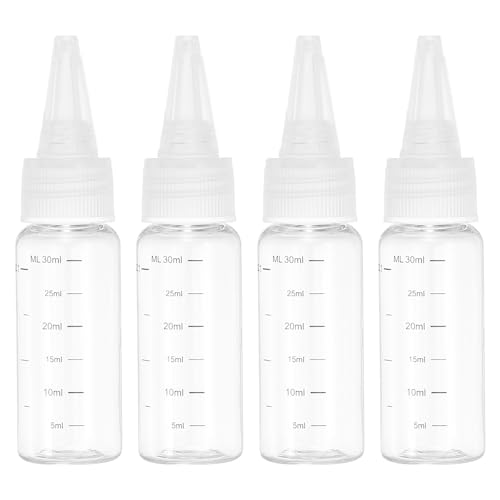 30ml/1oz Plastic knijpen flessen met Transparante Top Cap, 4 st Graduate Ronde Aflossende Fles Lege Puntige Fles voor Vloeistoffen, Ambachten, Oliën, Specerijen, Transparant
