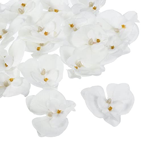 Kunstmatige Orchidee Bloemenkoppen, 2,7 inch, 2,7 inch, Zijde Phalaenopsis, Valse Vlinder, Orchidee, voor bruiloft, Boeket, Decoratie, DIY, Pure White