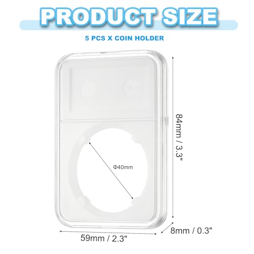 40mm Coin Lab Display Holder, 5 stuks Transparante munt geval, Plastic opslag doos met vier punten voor munten verzamelaar, Organiseer bescherming