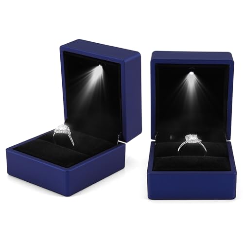Modieuze LED Ring Box verlichte ring Box voor bruiloft voorstel Ring Box met LED interne verlichting engagement bruiloft(Blauw)