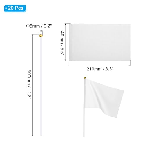 20 st. Witte Vlaggen Spel Solide Witte Vlaggen Kleine Mini Vlaggen op Stick Party Decoraties voor spel, Verjaardag, Carnaval