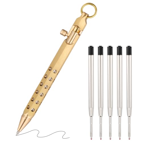 Metalen Messing Business Ballpoint Pen 1mm Handtekening Retro Ballpoint Pen Creativiteit Bolts met 5 Verwisselbare Refills, Zwarte inkt voor Gift, Office, School