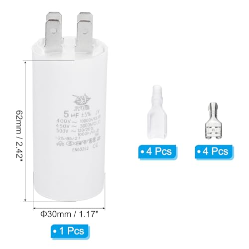 CBB60 5uF Starter condensator, 1 stuk, AC450 V, 4 pin, Universele elektrische motor condensator met veer, jas voor airconditioning, waterpompen, wit