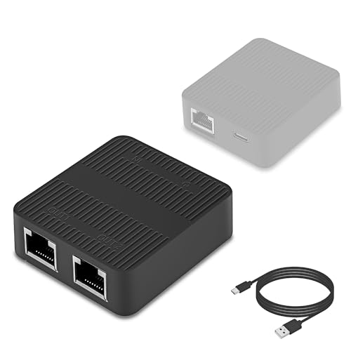 RJ45 Ethernet Splitter Adapter 1 tot 2 WiFi Extender Network Splitter met Type C Power Cord voor Computer, Hub, Switch, Router, ADSL, set-top box, enz.