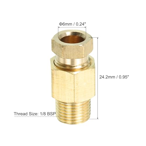 Messing Tube Fitting 6mm Tube OD 1/8 BSP Man Wire, 3Scs Compressie Pipe Connector Unie Straight Koppelaar Adapter, Gold Tone