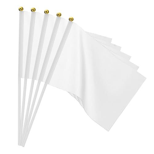 20 st. Witte Vlaggen Spel Solide Witte Vlaggen Kleine Mini Vlaggen op Stick Party Decoraties voor spel, Verjaardag, Carnaval