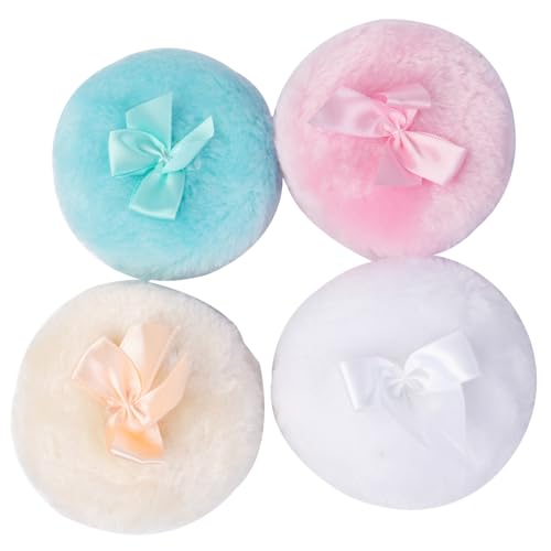 Zee 4 st. Grote Fluffy Powder Puff 9cm Super zacht afwasbaar herbruikbare pluche gezicht lichaam poeder puff los poeder puff nat en droog make-up gereedschap