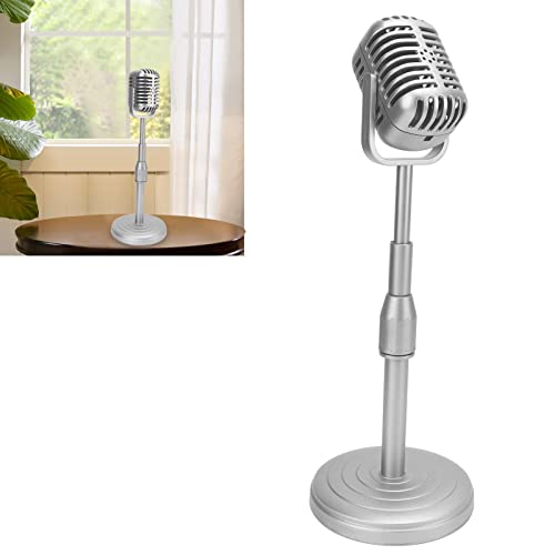 Vintage Microfoon Prop Model Simulatie Oude Mode Microfoon Model met Stable Base en Ondersteuning Rod Retro Style Microfoon Prop Set voor Photo Studio Fotografie(Zilver) 4