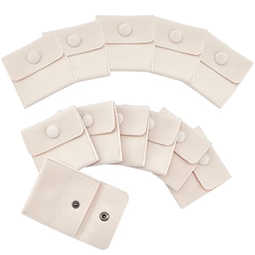 12 fluwelen sieraden tassen met snap stud, fluwelen sieraden opslag tassen Off White Luxe snoep sieraden cadeau ketting armband verpakking 7 x 7 cm