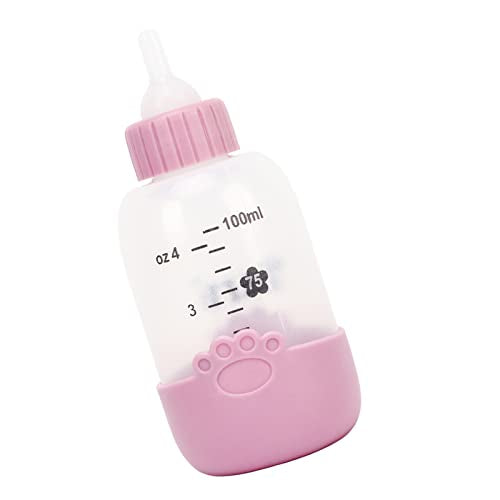 Pet Milk Feeding Bottle Kit voor Puppy Cat, 100Ml Universal Paw Pattern Siliconen Feeding Bottle with Clear Scale (Roze)