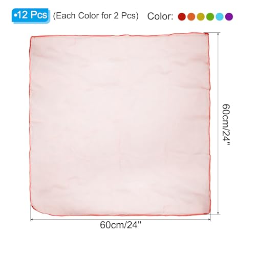 Danssjaals, 12 stuks vierkant jongleren sjaals 61 bij 61 cm voor het spelen, magische muziek, activiteit, jongleren jurk, rood, geel, lichtblauw, groen, paars, oranje