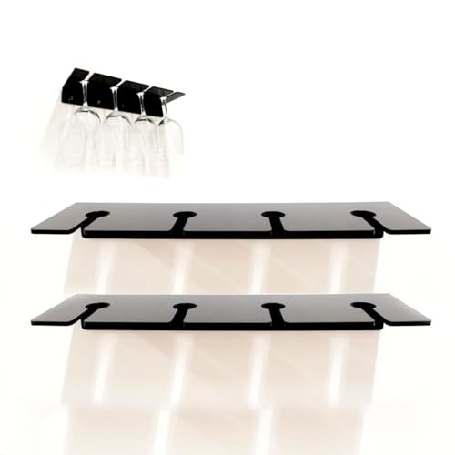 2 stuks onder het kabinet wijnglas Rack, Wall Mounted Acryl Wine Glass Holder Space Saving Glassware Hangen onder het kabinet wijnglas Rack voor 8 glazen(zwart) 5