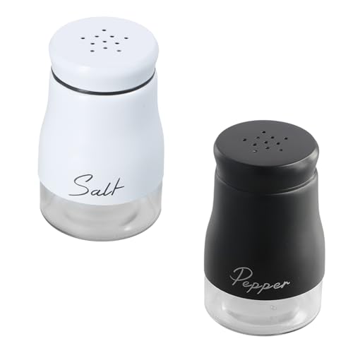 2 stuks roestvrij staal Zout Pepper Shaker Sets, Navulbare zout- en peperpotten, 120ml met helder glas bodemzout Pepper Shaker Cruet Sets voor Keuken, Barbecue, Restaurant, Camping(Zwart & White)
