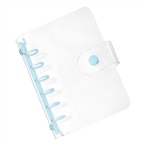 A7 Transparante Ring Binder Cover, Zachte PVC Losse Blad Folder Protector, Navulbare Notebook Cover met Snap Button Sluiting en 6 Blue Rings voor DIY Meeting Notebook Folder, Transparant