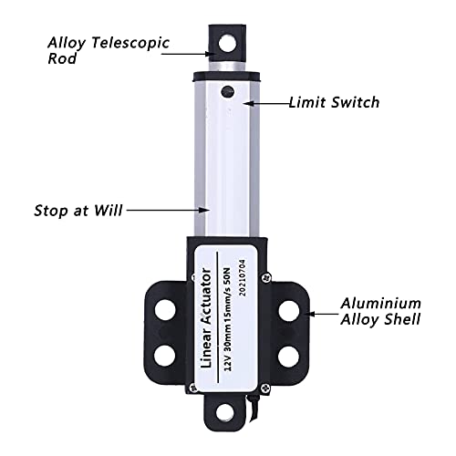 Actieur Linéaire 30mm DC 12V Mini Actieur de Mouvement Linéaire électrique Beschermingscontre les Courts-circuits Fish de Type T(Course 30mm-15mm/s-50N)
