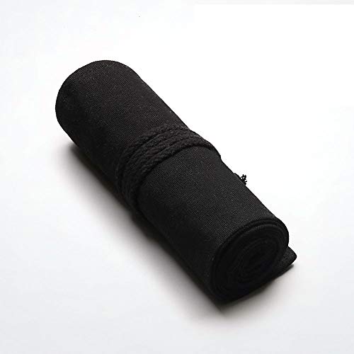 Kunstenaar Potloodhouder Roll, Canvas Pencil Case, 48 Holes Gekleurde Potlood Rolhouder Opslagzak voor Kunstenaar, School, Kantoor, Zwart