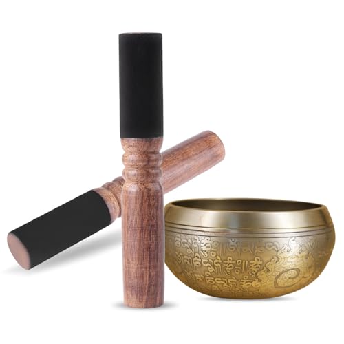 Handgemaakte Peach Wood Singing Bowl Mallet Premium leer verpakt, Uitstekend vakmanschap, voor zingen Bowls, Gongs 5
