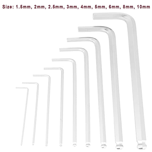 Allenmoersleutel, 9 stuks Cr V Hex sleutelset 1.5mm10mm met bal einde, lange arm Hex sleutelset Schroevendraaier gereedschap voor gemakkelijke thuis reparatie en algemene toepassingen 5