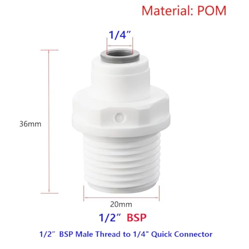 2 stuks waterfilter slang connector, 1/4 inch tot 1/2 inch vrouwelijke draad en 1/4 inch tot 1/2 inch mannelijke, RO waterfilter passen 5