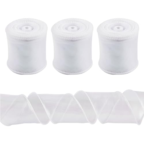 3 Rolls Polyester Sparkling Sheer Ribbon 60mm White Pastel Glittering Iridescent Chiffon Libbons voor Trouwkleding Bow Bloem Decoratie