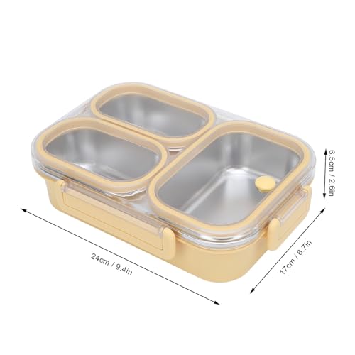 Lunchbox van roodvrij staal, 1,2 l, verwarmde zakken met 3 verdeelde lunchzakken, rechtshoekige voedercontainer voor snacks, sandwiches, fruit, (geel) 3