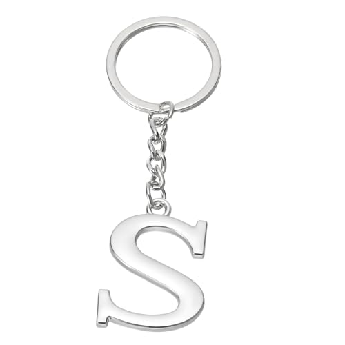Eerste brief sleutelhanger, brief S sleutelhanger DIY hanger sleutelhanger tas rugzak decor voor mannen vrouwen partij geschenken gunsten, zilver, zilver