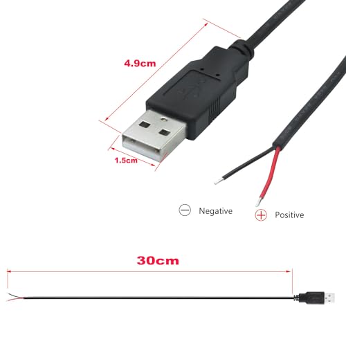6st USB 2.0 Plugs, USB-poort voor Solderen, USB-plug, Bare 2-Pin Pigtail Kabel voor geïnstalleerde USB-apparaten of DIY-vervangingsreparatie (30cm)