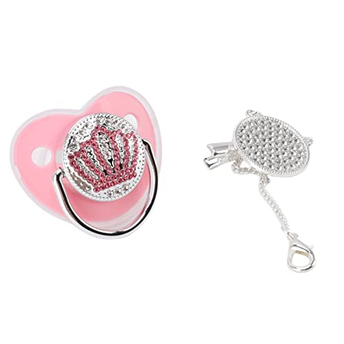 Bling Baby Pacifier, Rhinestone Crown Super Soft PP Silicone Materiaal BPA Vrij veilig Baby Fake Pacifier Maat M met kettingclip(Pink)