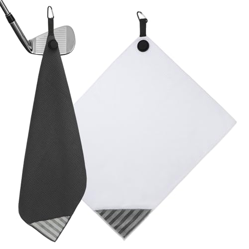 20x16 Inch Magnetische Golf Handdoek met Wire Cleaning Kleding, 2 stuks Microfiber Wafel patroon Handdoeken met Magneet en Clip voor Golfkarren Clubs Golfuitrusting, Zwart/Wit