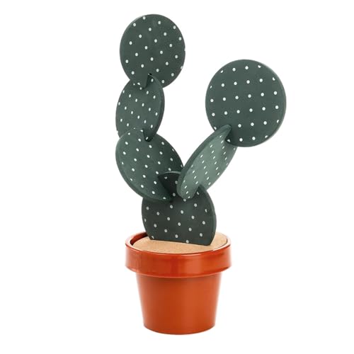Zee Grappige onderzetters, Novelty Cactus met bloempothouder Coasters, Creative Cactus Shaped Design Set van 6 stuks voor Home Office Decor (groen met pot) 4