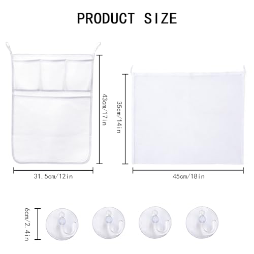 2 st Badspeelgoed Net, Badspeelgoed houder Mesh Bad Speelgoed opslag Kids Badspeelgoed Tidy opslagzak met Zuigbekers Badkamer speelgoed opslag Net snel drogen badspeelgoed mand (Wit)