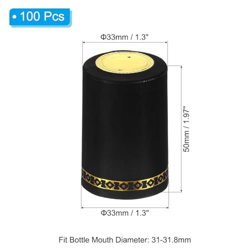 PVC Heat Shrink Tubing Cap voor wijnfles, 100st 33x45mm Wijn warmte krimpen wrap seals mouwen caps krimpen top hoes bloem patroon voor wijn kelders Home Keuken Gebruik,zwart