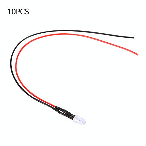 10 st 12v 5mm LED-licht-uitlatende diode Wired LED-lichtkabel 20cm 0,06W LED-licht Diffused gekleurde lens Kleine LED-bollen(Warmwit)