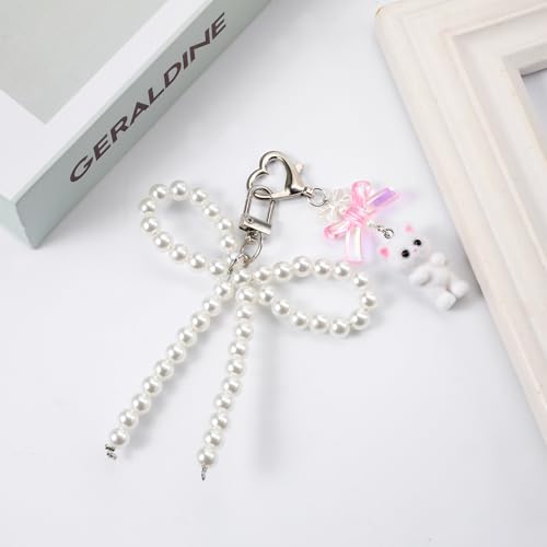 Fuzzy Cat Keychain Leuke witte sleutelhanger esthetische Y2k Kitty Kat Stuff Decor Kawaii Heart Bow Hangen Sleutelhanger tas portemonnee Charm Grappige geschenken voor kattenliefhebbers vrouwen, wit 5