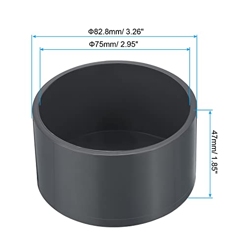 75mm UPVC Pipe End Cap passen, 3 Pack Meubilair Plug Koppelen Socket voor DIY, Garden, Grey