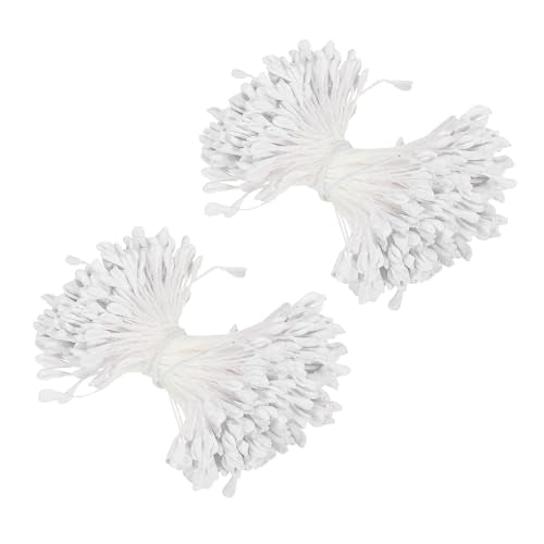 2.5mm Dubbele hoofd Bloem Stamen, 680Stuks Kunstbloem Stamen Pistil Matte Parel Bloemen Stamen voor DIY kerstkaart bruiloft decoratie, wit