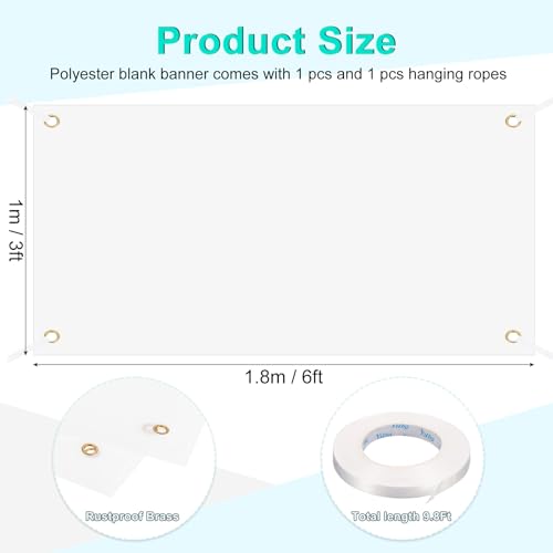 Vinyl Blanco Banner Tekens om te decoreren 3.3'x6' Sublimatie Witte Banner met hangtouw voor zaken buiten de muur, 1 set