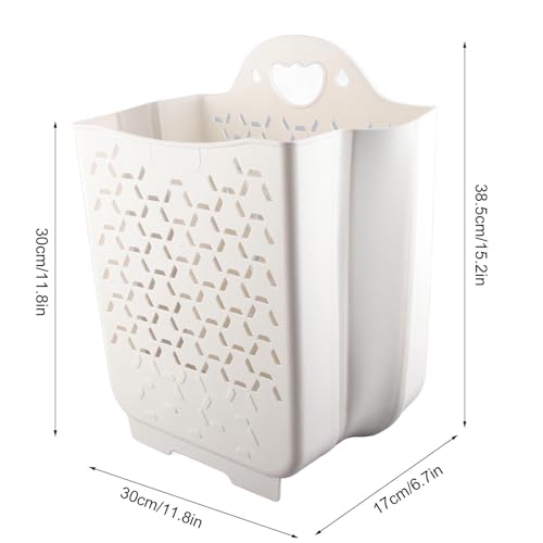 Opvouwbare Wasmand, Wand-Mounted Plastic Opbergmand met handgrepen voor wasslaapzaal (Wit)