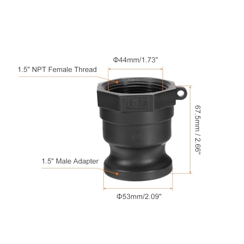 Poly Cam Lock Fittings, 2 stuks Part One 1,5 Inch Man Adapter x 1,5 Inch Vrouwelijke NPT Thread Cam Groove Slang Fittings Polypropylene Cam Lock Fittings, Zwart