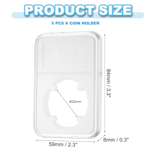 32mm Coin Lab display houder, 5 stuks Clear Coin Case, Plastic Opbergdoos met vier punten voor munt verzamelaar, Organiseer bescherming