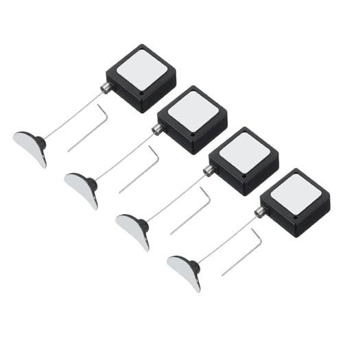 3.3 Ft Retractable Remote Control Tether, 4 stuks Square Security Kabel Lanyard Lock met verstelbare sluiting Kleefstof voor TV-afstandsbediening, zwart (Curved Rubber Cap)