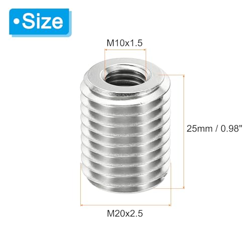 Thread Adapter Sleeve Reduction Nut 4 st M20 x 2,5 man tot M10 x 1,5 vrouw reparatie invoegen Nut Schroef Reducer Roestvrij stalen bevestigingsmiddel 25m m