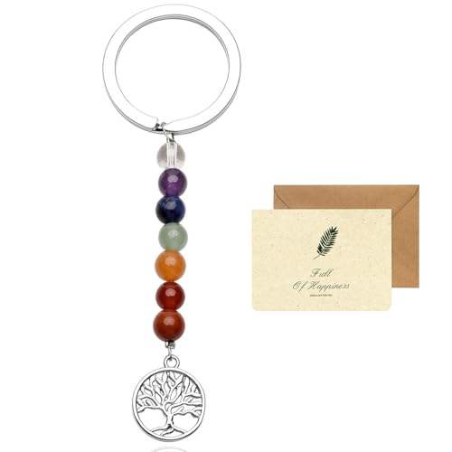 Kristallen sleutelhanger, 7 chakra kristal genezing kristal sleutelhanger natuurlijk kristal edelsteen sleutelhanger voor vrouwen meisjes tas charms, met een kaart