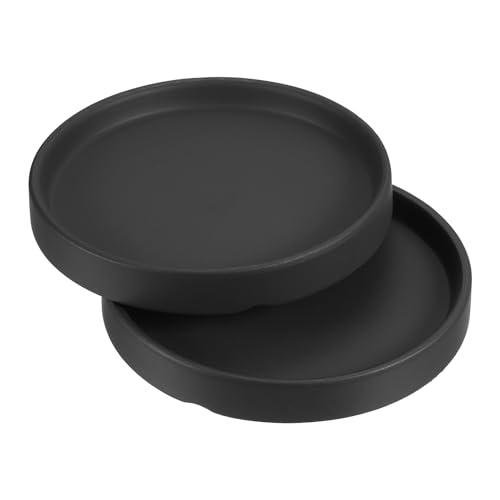 Plant Pot Saucer 15,8 cm, 2 stuks Keramische Ronde Flower Drip Tray voor Binnen Outdoor, Zwart