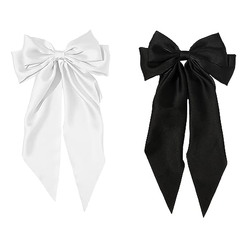 2 stuks haarclips met Bow, Haar Accessoires voor meisjes, effen kleur Bow, haarspeld, Franse haarspeld, lange ribbon haar bevestiging Accessoires, zachte satin zijde